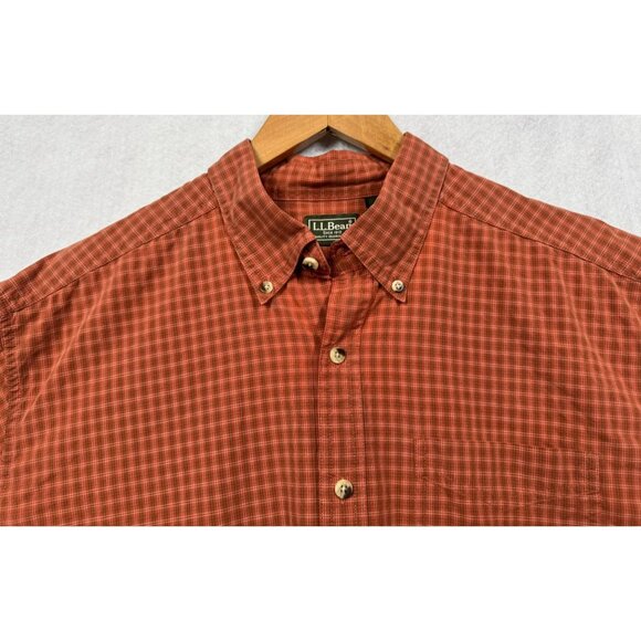 L.L. Bean Long Sleeve Button Down Shirt Orange Check Fall Vibes Men's Large L - Picture 3 of 7